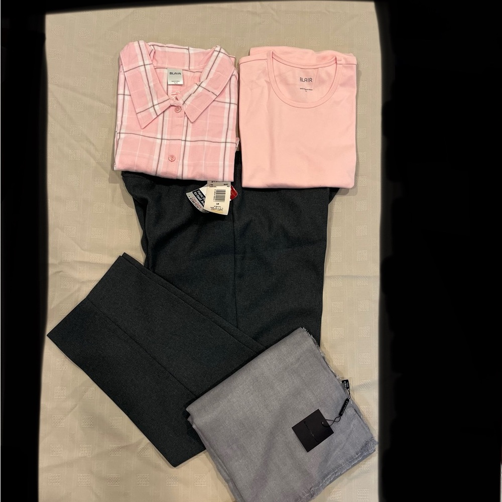 Bundle Blair Button Plaid Shirt set with Pants and Pashmina  All new!